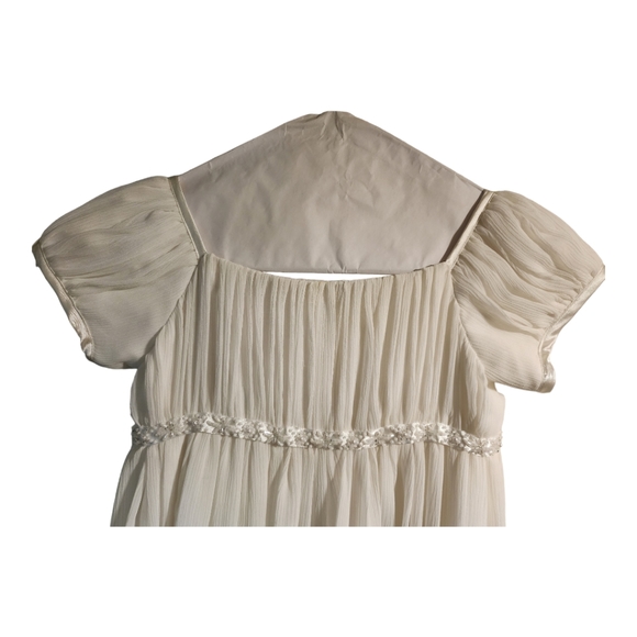 David's Bridal Flower Girl Dress, Crinkle Chiffon, Short Sleeve, Ivory, … - Picture 5 of 13